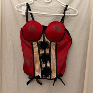 Creepy Clown Carnevil Red Satin Bustier Corset with Black Trim L